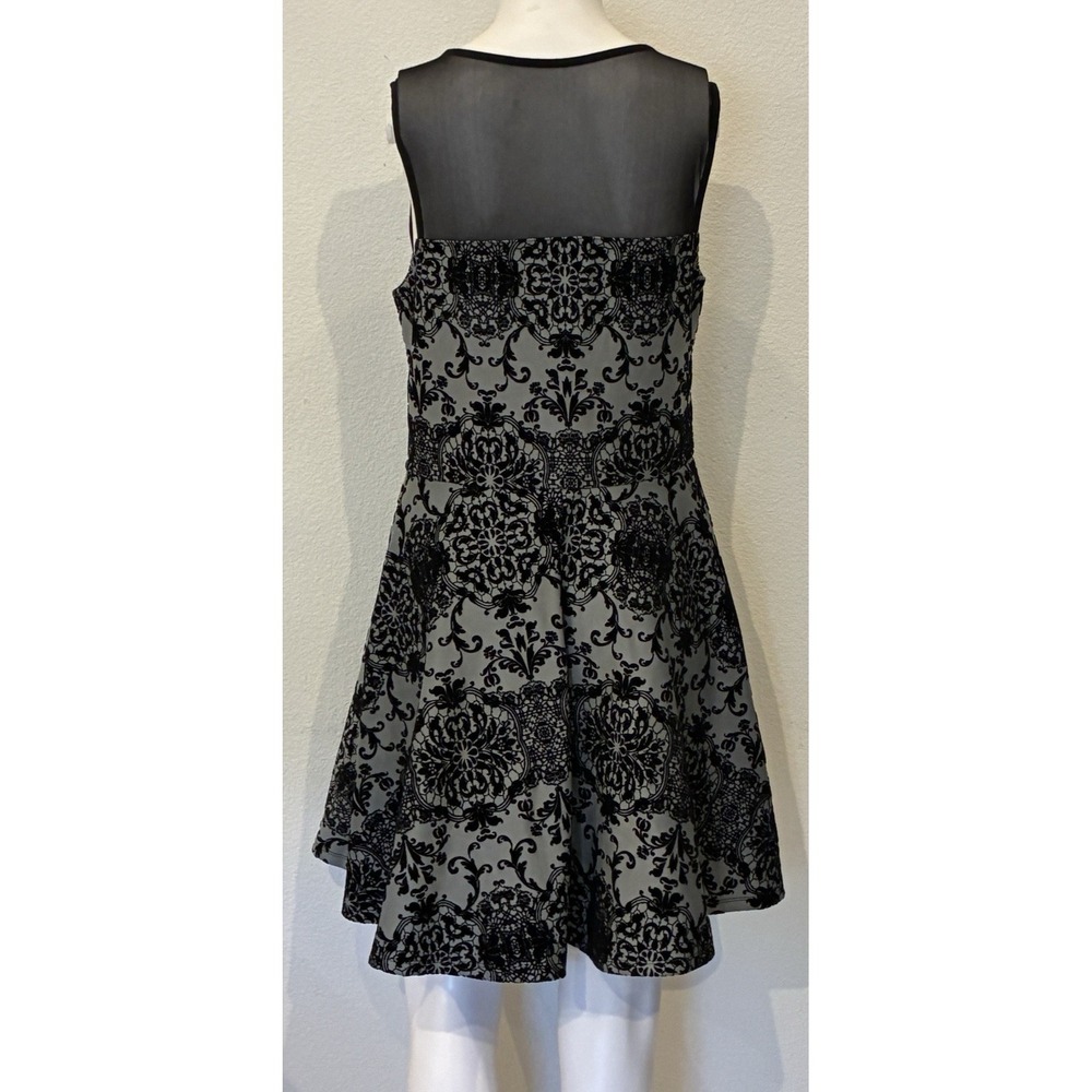 Trixxi Sleeveless Fit & Flare Velvet‎ Burnout Dress Sz L Gray Witchy Goth Fairy - Picture 5 of 12